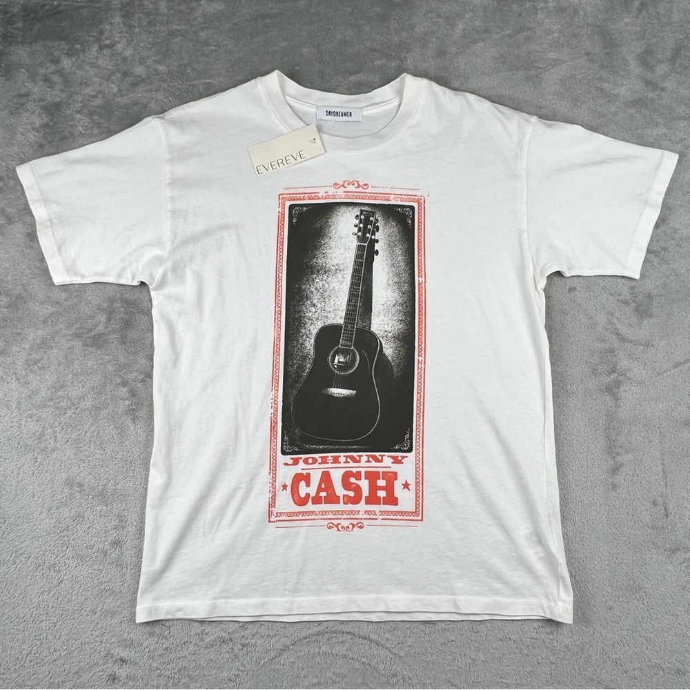 NWT Daydreamer Johnny Cash Shirt White Graphic Print Size S Short Sleeve Cotton